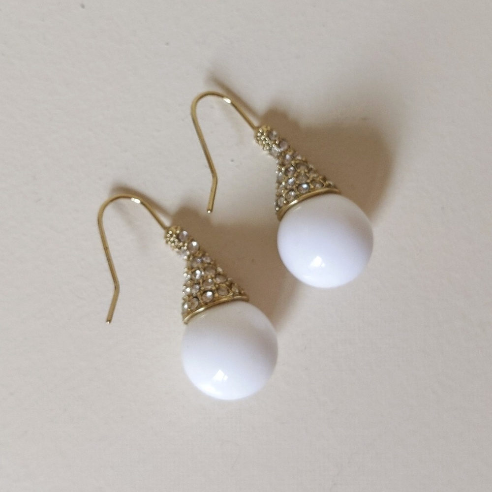 Gold and White Earrings
